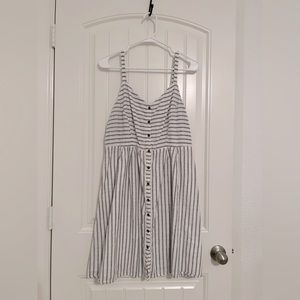 SOLD! White Blue Striped Linen Midi Dress